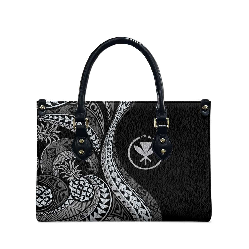 Hawaii Pineapple Gray Scale Tribal Pattern Leather Bag - Polynesian Pride