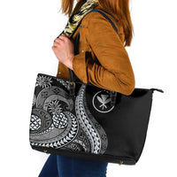 Hawaii Pineapple Gray Scale Tribal Pattern Leather Tote Bag LT01 Black - Polynesian Pride