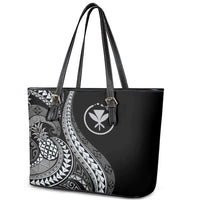 Hawaii Pineapple Gray Scale Tribal Pattern Leather Tote Bag LT01 - Polynesian Pride