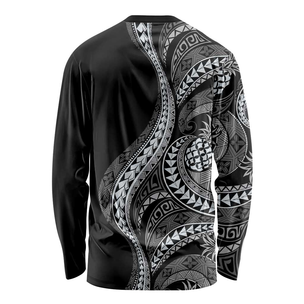 Hawaii Pineapple Gray Scale Tribal Pattern Long Sleeve Shirt LT01 - Polynesian Pride