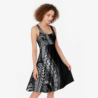 Hawaii Pineapple Gray Scale Tribal Pattern Midi Dress - Polynesian Pride