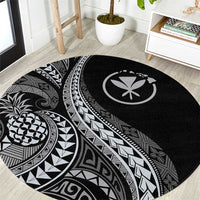 Hawaii Pineapple Gray Scale Tribal Pattern Round Carpet - Polynesian Pride