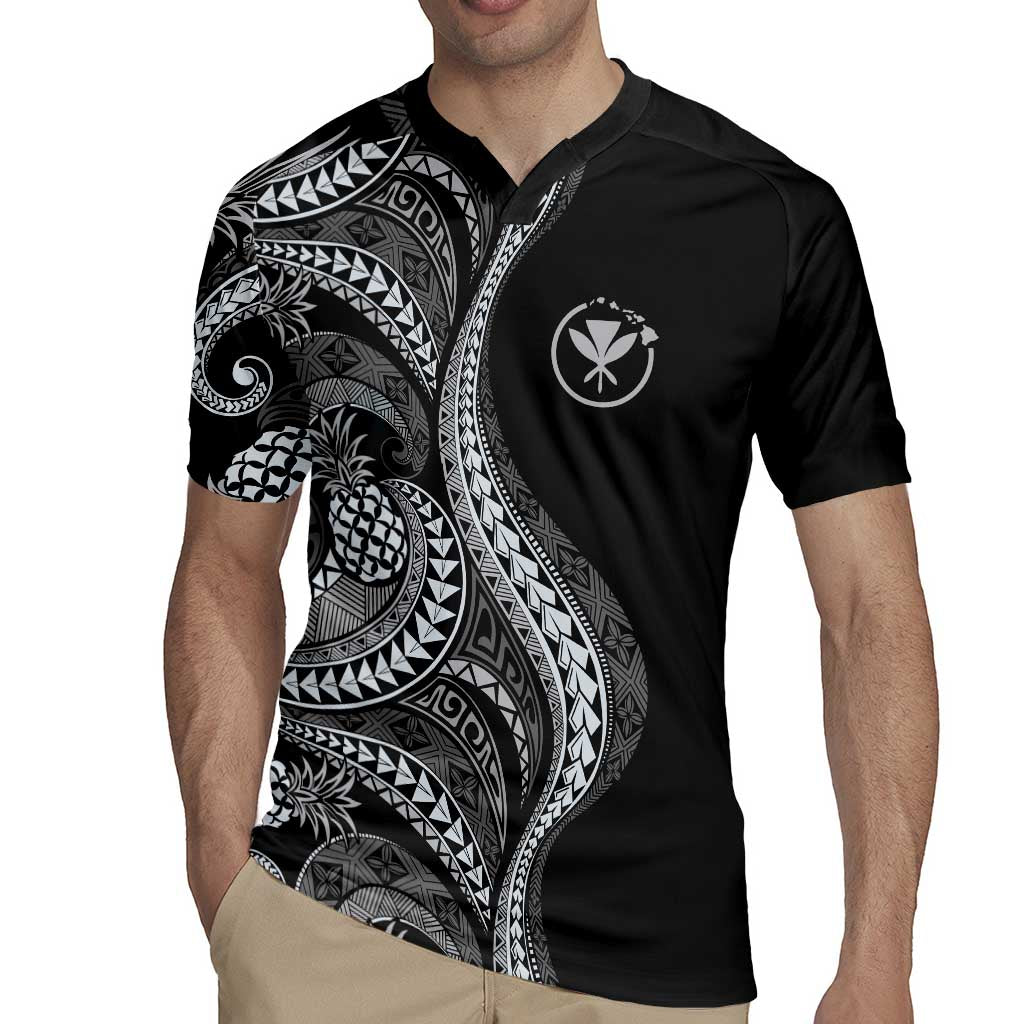 Hawaii Pineapple Gray Scale Tribal Pattern Rugby Jersey - Polynesian Pride