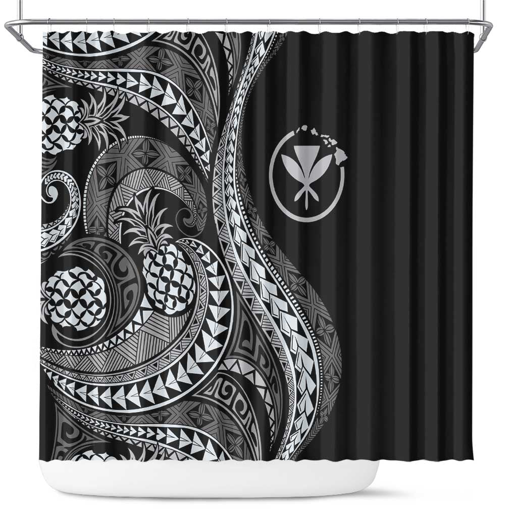 Hawaii Pineapple Gray Scale Tribal Pattern Shower Curtain - Polynesian Pride
