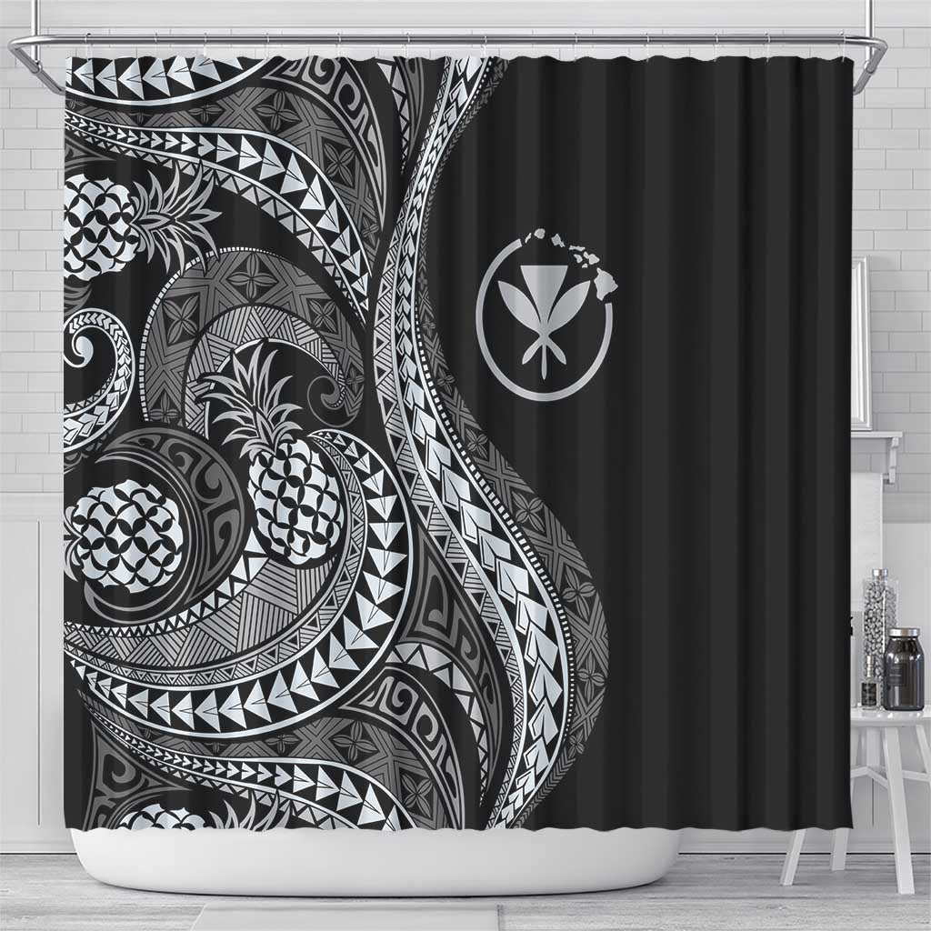 Hawaii Pineapple Gray Scale Tribal Pattern Shower Curtain - Polynesian Pride