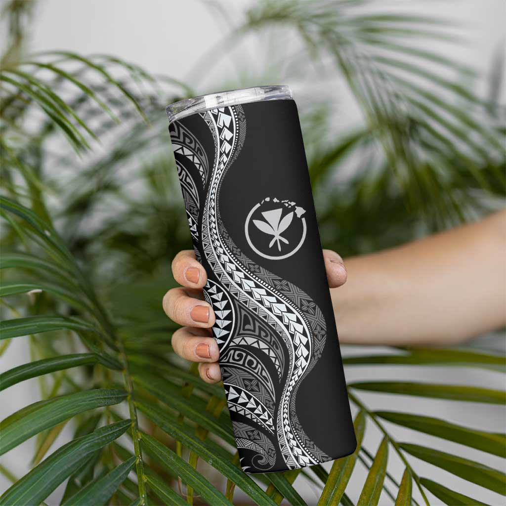 Hawaii Pineapple Gray Scale Tribal Pattern Skinny Tumbler - Polynesian Pride