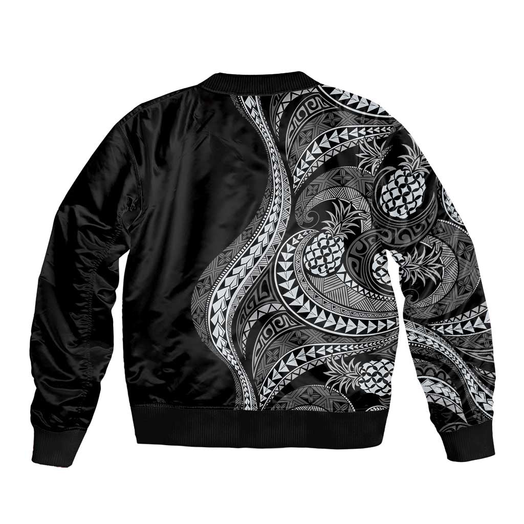 Hawaii Pineapple Gray Scale Tribal Pattern Sleeve Zip Bomber Jacket LT01 - Polynesian Pride