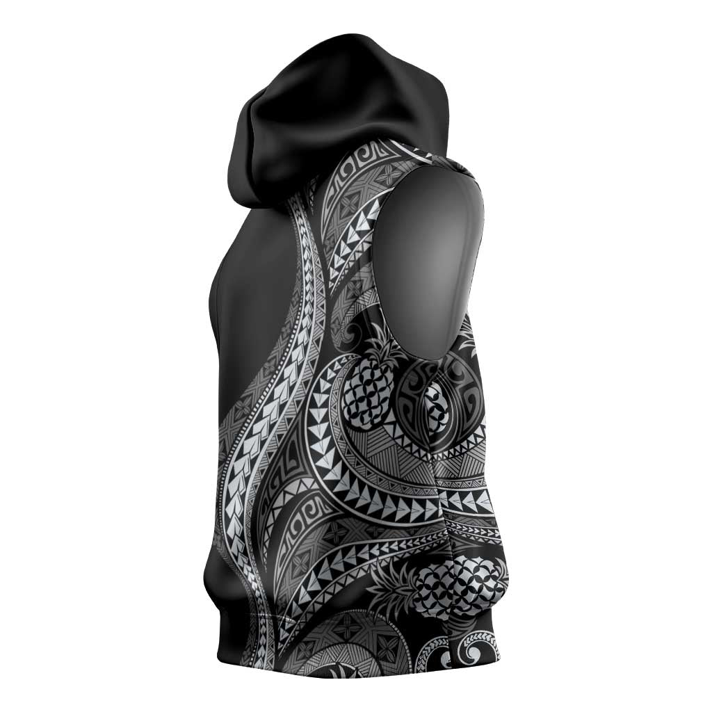 Hawaii Pineapple Gray Scale Tribal Pattern Sleeveless Hoodie LT01 - Polynesian Pride