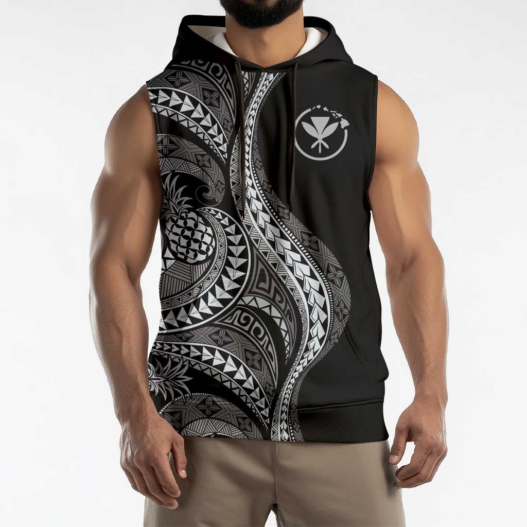 Hawaii Pineapple Gray Scale Tribal Pattern Sleeveless Hoodie LT01 - Polynesian Pride