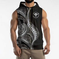 Hawaii Pineapple Gray Scale Tribal Pattern Sleeveless Zip Hoodie - Polynesian Pride