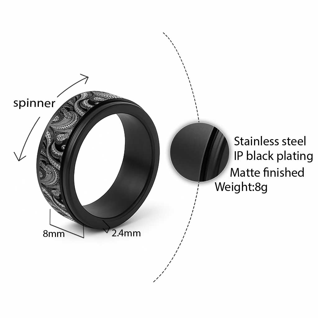 Hawaii Pineapple Gray Scale Tribal Pattern Spinner Ring - Polynesian Pride