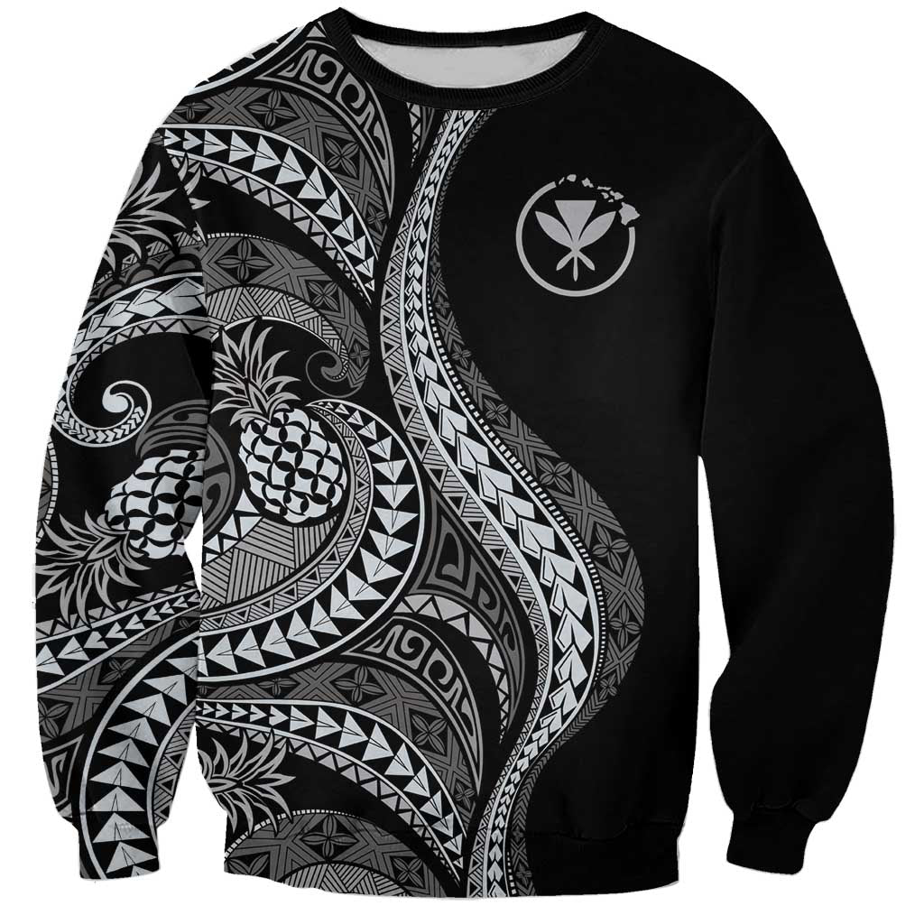 Hawaii Pineapple Gray Scale Tribal Pattern Sweatshirt LT01 Unisex Black - Polynesian Pride