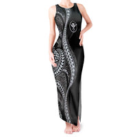 Hawaii Pineapple Gray Scale Tribal Pattern Tank Maxi Dress - Polynesian Pride