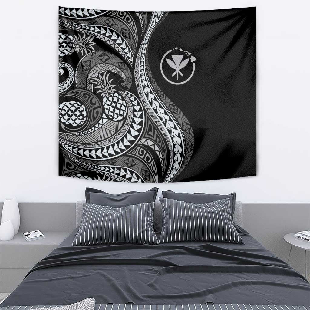 Hawaii Pineapple Gray Scale Tribal Pattern Tapestry - Polynesian Pride
