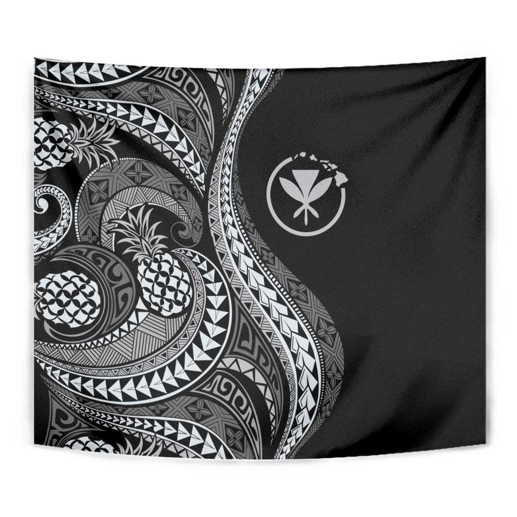 Hawaii Pineapple Gray Scale Tribal Pattern Tapestry - Polynesian Pride