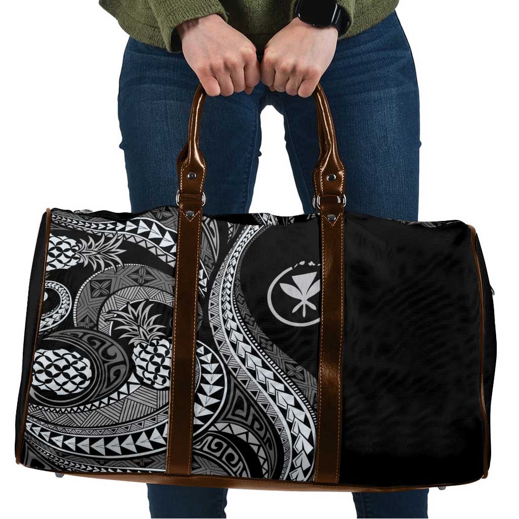 Hawaii Pineapple Gray Scale Tribal Pattern Travel Bag LT01 Black - Polynesian Pride