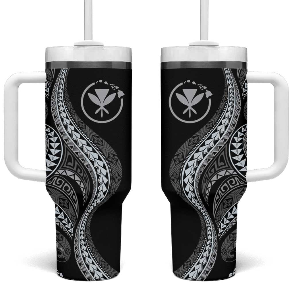 Hawaii Pineapple Gray Scale Tribal Pattern Tumbler With Handle - Polynesian Pride