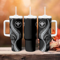 Hawaii Pineapple Gray Scale Tribal Pattern Tumbler With Handle - Polynesian Pride