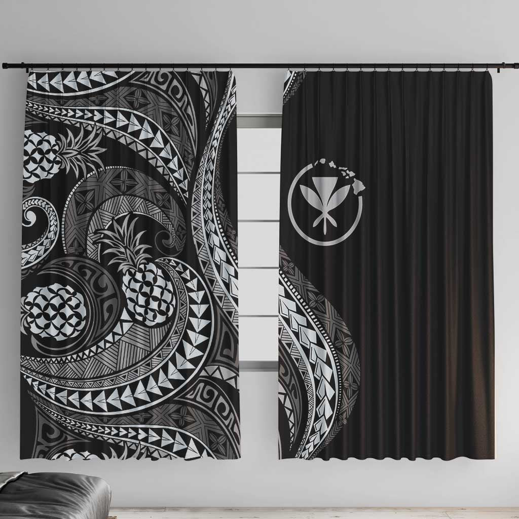 Hawaii Pineapple Gray Scale Tribal Pattern Window Curtain - Polynesian Pride
