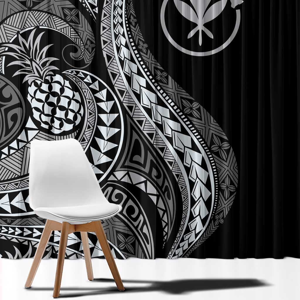 Hawaii Pineapple Gray Scale Tribal Pattern Window Curtain - Polynesian Pride