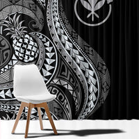 Hawaii Pineapple Gray Scale Tribal Pattern Window Curtain - Polynesian Pride