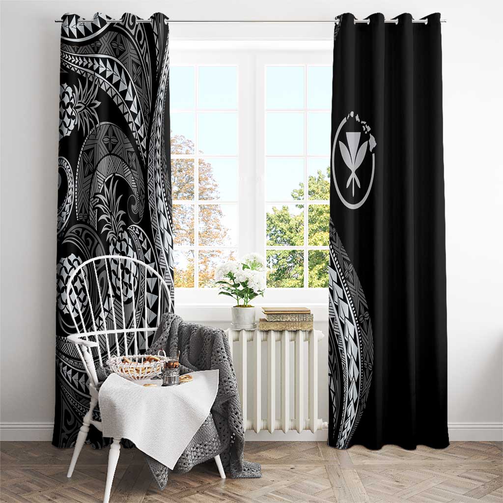 Hawaii Pineapple Gray Scale Tribal Pattern Window Curtain - Polynesian Pride