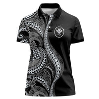 Hawaii Pineapple Gray Scale Tribal Pattern Women Polo Shirt - Polynesian Pride