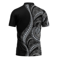 Hawaii Pineapple Gray Scale Tribal Pattern Zipper Polo Shirt - Polynesian Pride