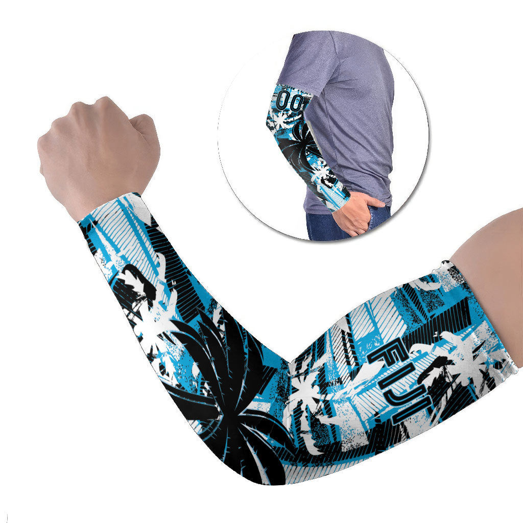 Custom Fijian Rugby Arm Sleeves Grunge Palm Stylized LT01 Set of 2 Blue - Polynesian Pride