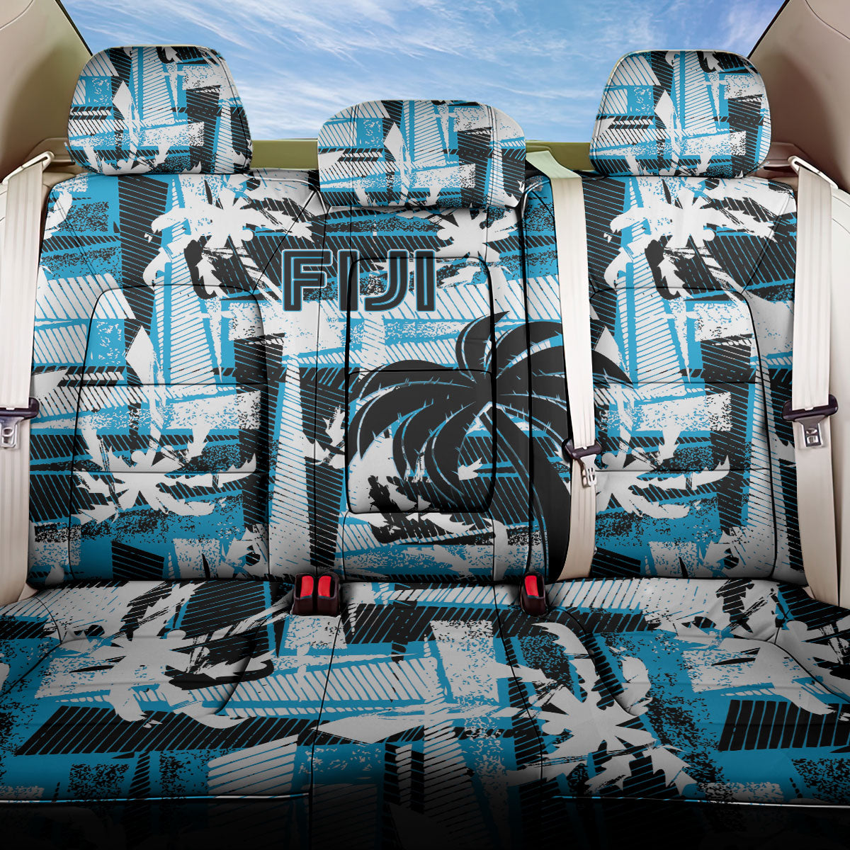 Fijian Rugby Back Car Seat Cover Grunge Palm Stylized LT01 One Size Blue - Polynesian Pride