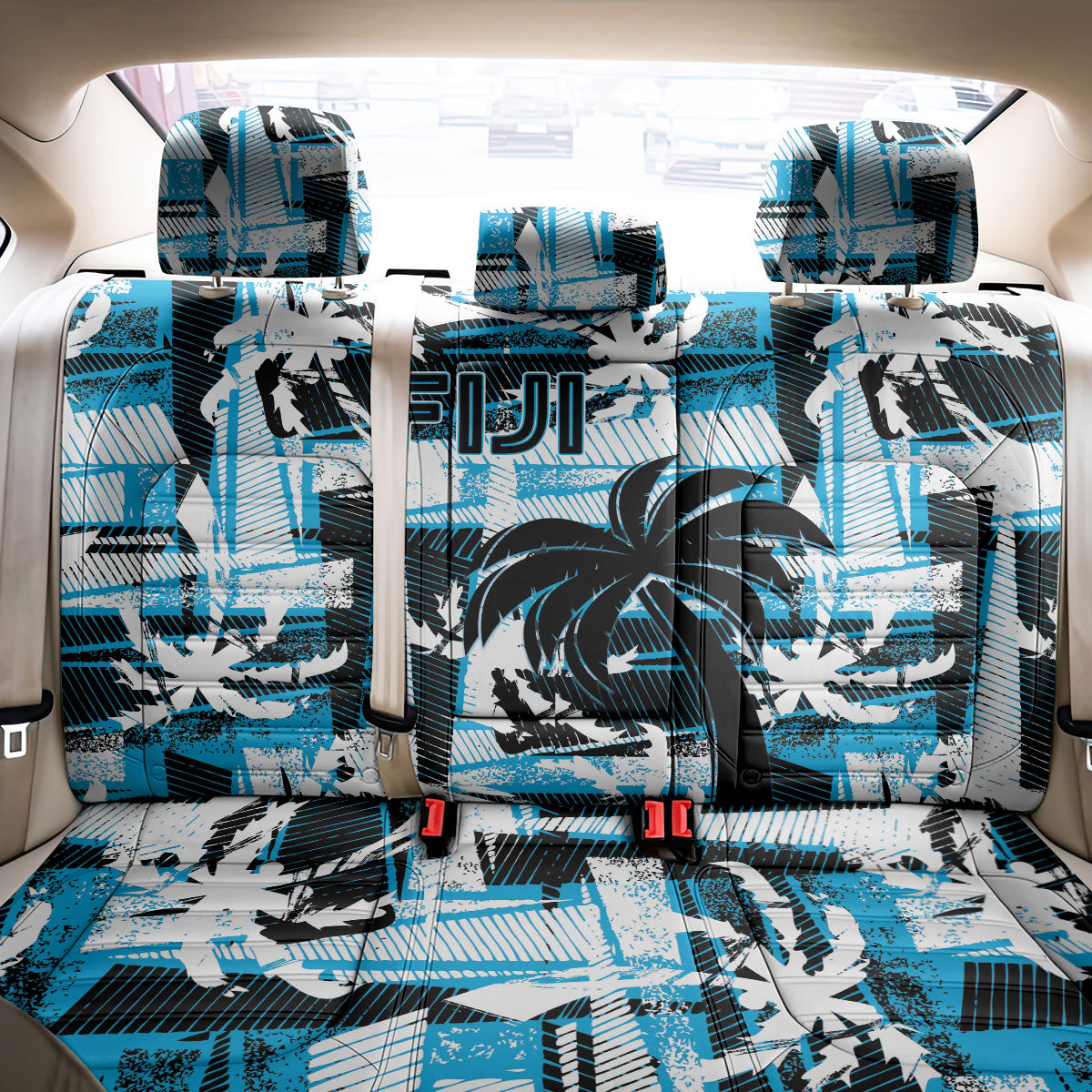 Fijian Rugby Back Car Seat Cover Grunge Palm Stylized