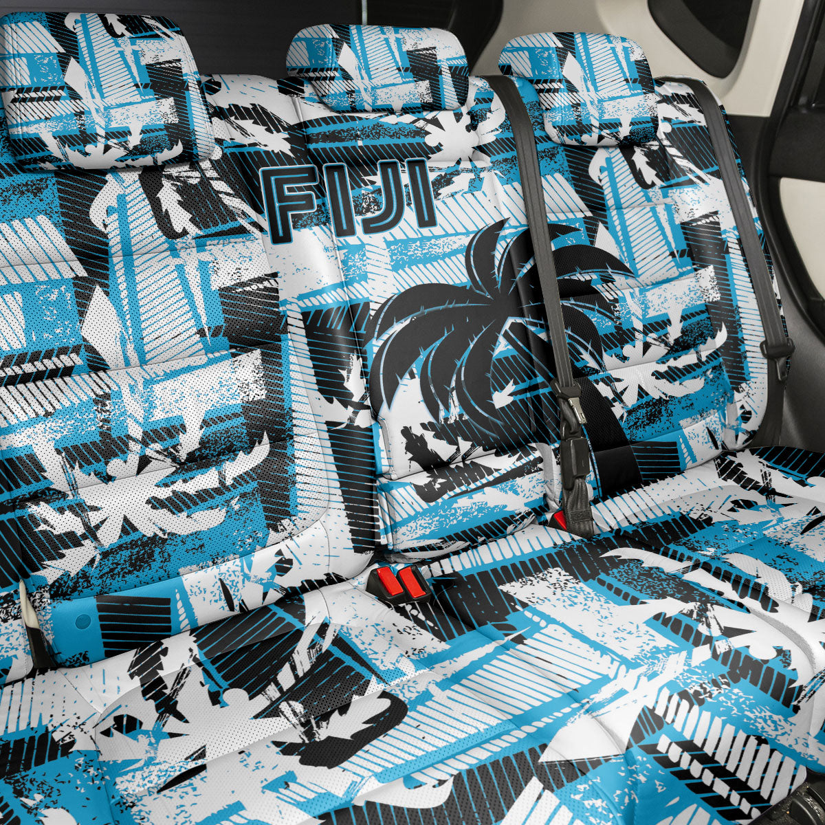 Fijian Rugby Back Car Seat Cover Grunge Palm Stylized