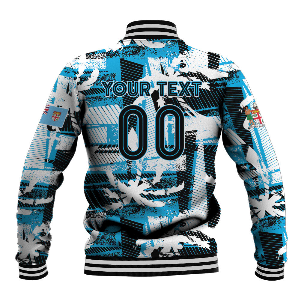 Custom Fijian Rugby Baseball Jacket Grunge Palm Stylized