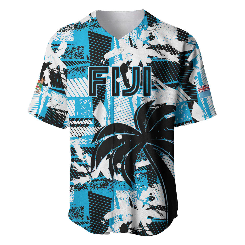 Custom Fijian Rugby Baseball Jersey Grunge Palm Stylized