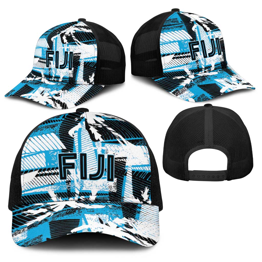 Fijian Rugby Baseball Net Cap Grunge Palm Stylized