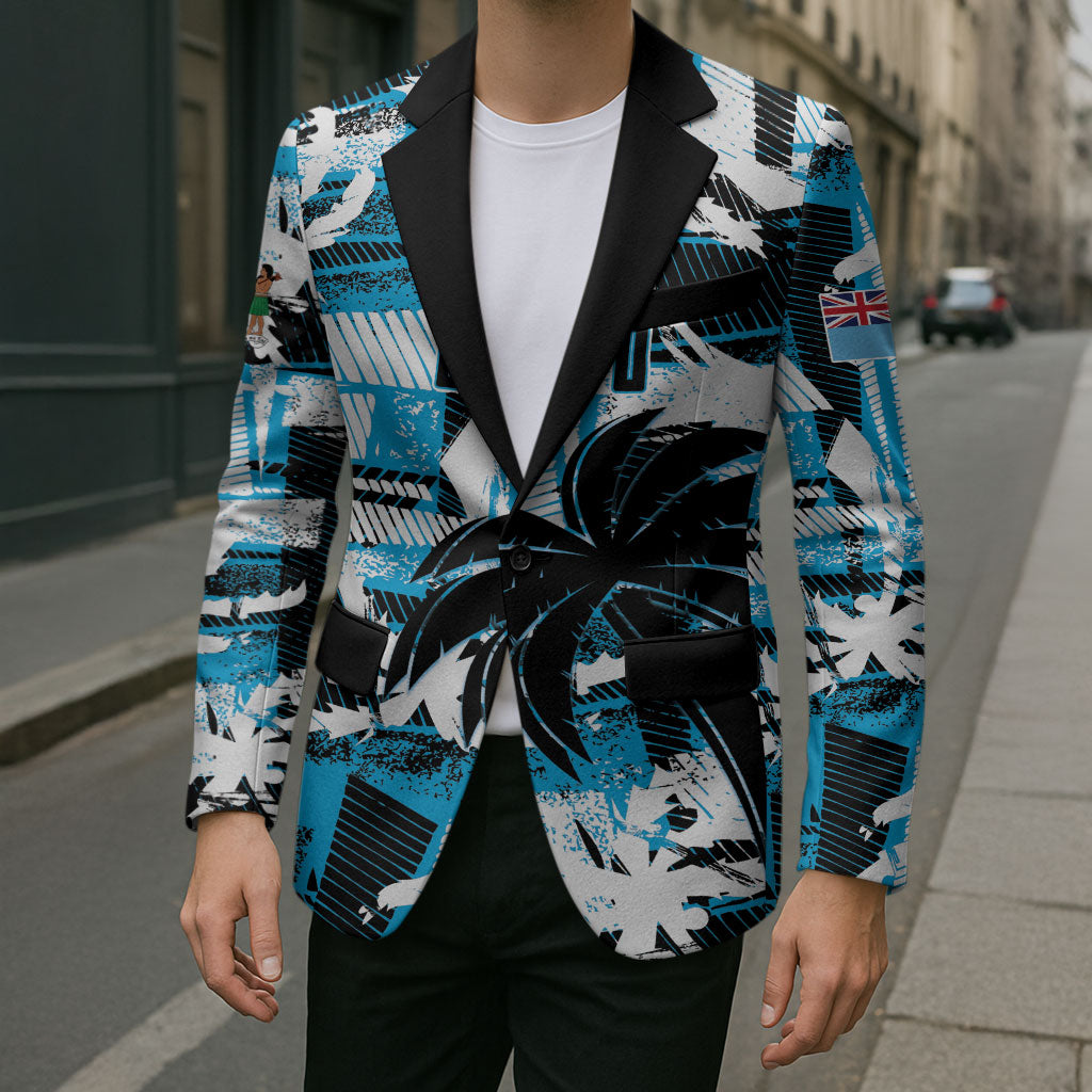 Custom Fijian Rugby Blazer Grunge Palm Stylized
