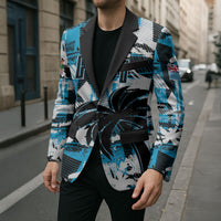 Custom Fijian Rugby Blazer Grunge Palm Stylized
