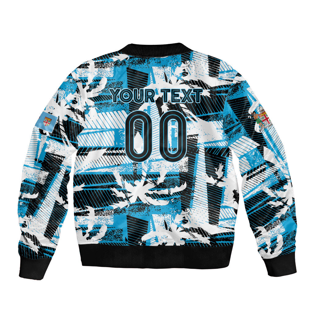 Custom Fijian Rugby Bomber Jacket Grunge Palm Stylized