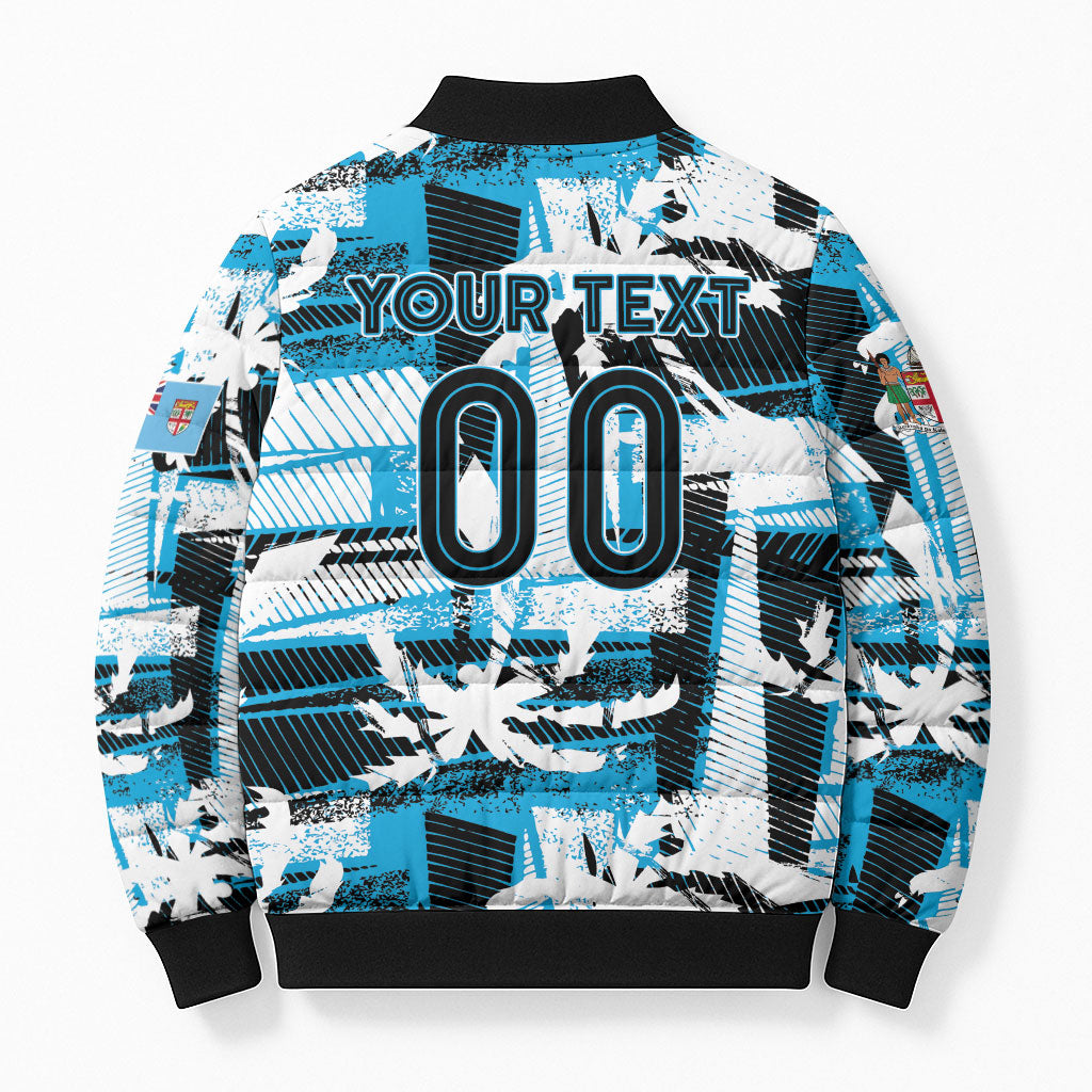Custom Fijian Rugby Bomber Puffer Jacket Grunge Palm Stylized
