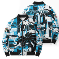 Custom Fijian Rugby Bomber Puffer Jacket Grunge Palm Stylized