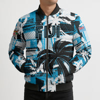 Custom Fijian Rugby Bomber Puffer Jacket Grunge Palm Stylized