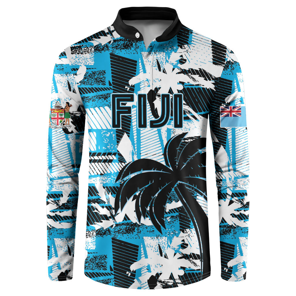 Custom Fijian Rugby Button Sweatshirt Grunge Palm Stylized