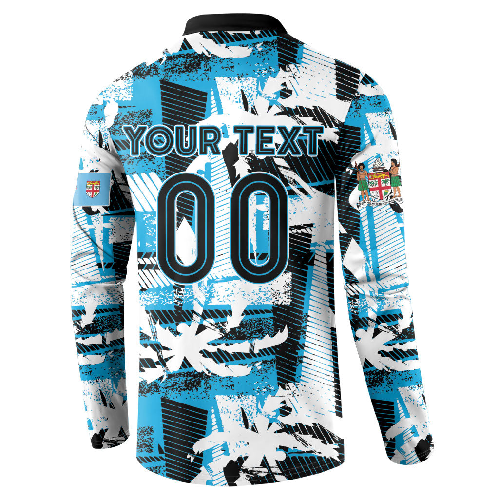 Custom Fijian Rugby Button Sweatshirt Grunge Palm Stylized
