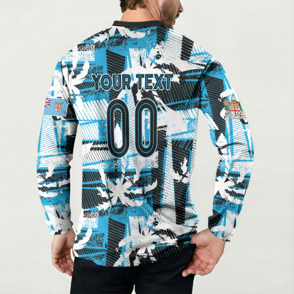 Custom Fijian Rugby Button Sweatshirt Grunge Palm Stylized
