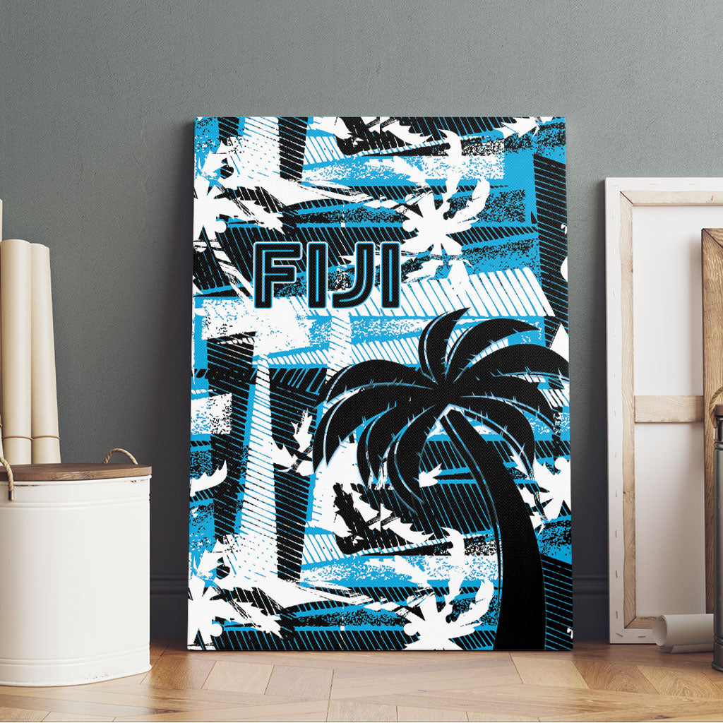 Fijian Rugby Canvas Wall Art Grunge Palm Stylized