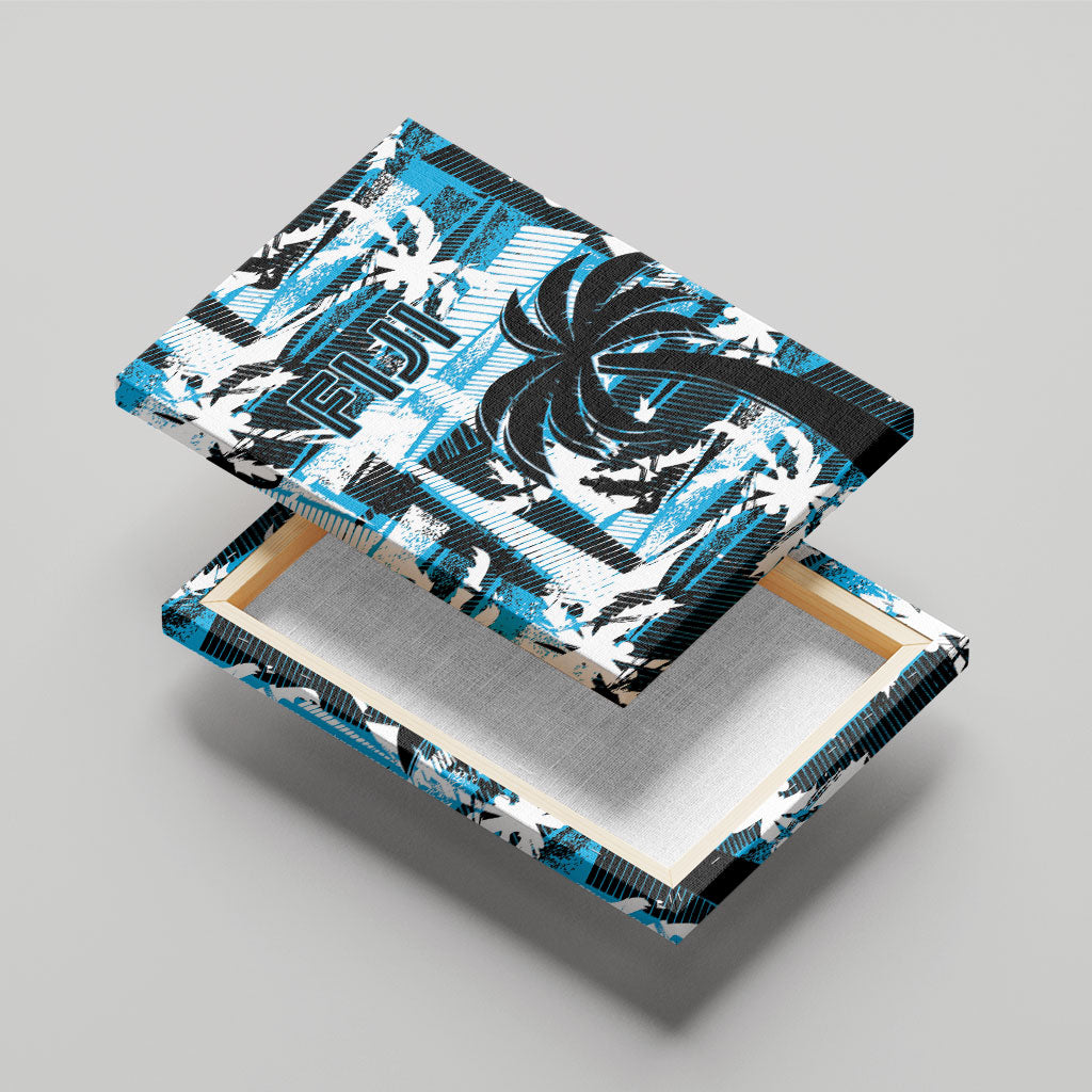 Fijian Rugby Canvas Wall Art Grunge Palm Stylized