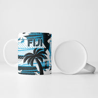 Custom Fijian Rugby Ceramic Mug Grunge Palm Stylized