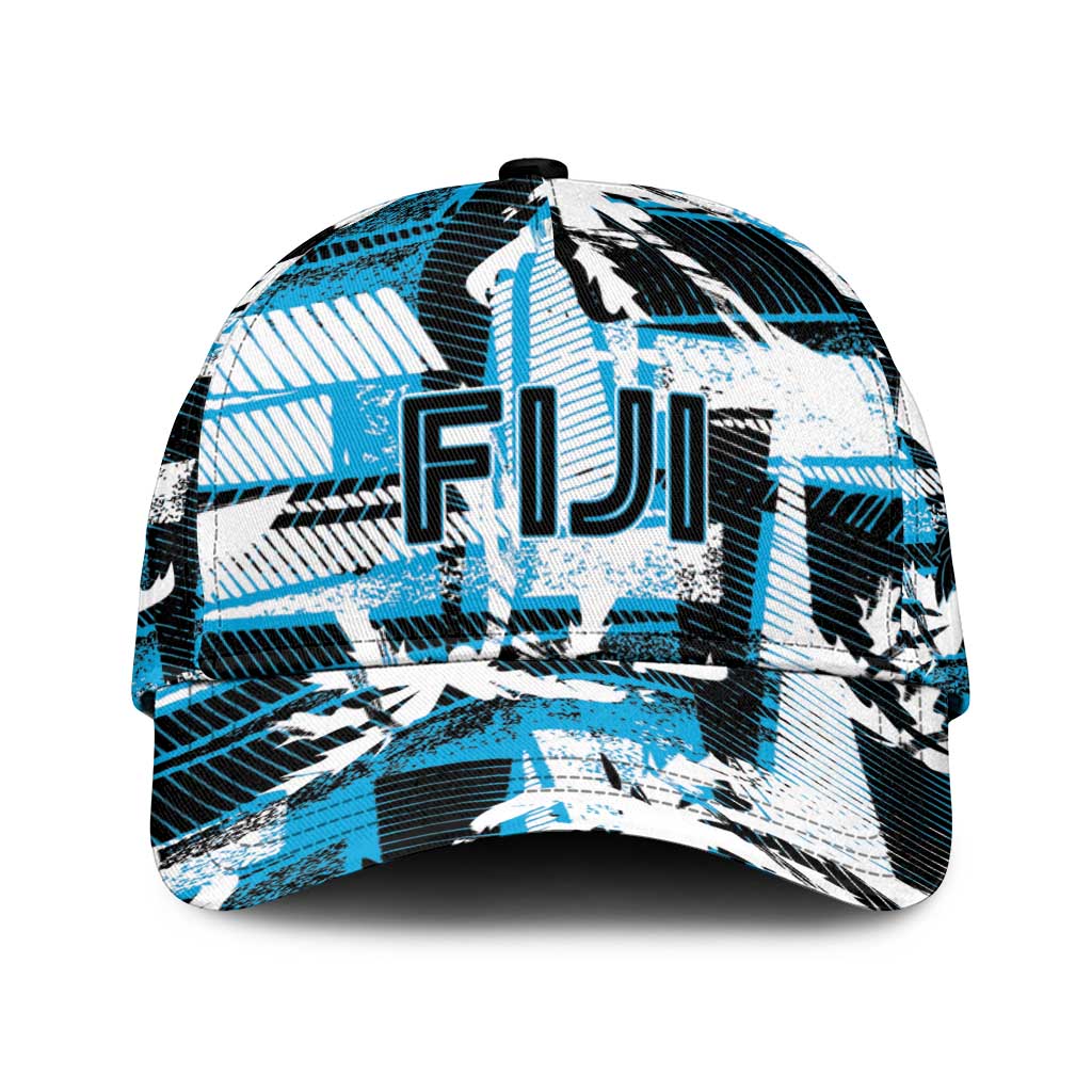 Fijian Rugby Classic Cap Grunge Palm Stylized LT01 Universal Fit Blue - Polynesian Pride