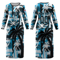 Custom Fijian Rugby Couples Matching Long Sleeve Bodycon Dress and Long Sleeve Button Shirt Grunge Palm Stylized