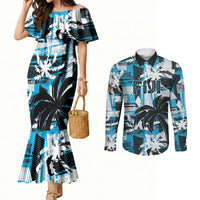 Custom Fijian Rugby Couples Matching Mermaid Dress and Long Sleeve Button Shirt Grunge Palm Stylized
